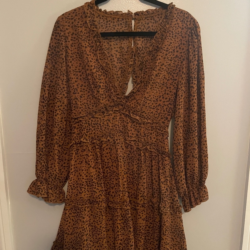 Leopard Ruffle Summer Dress Open Back